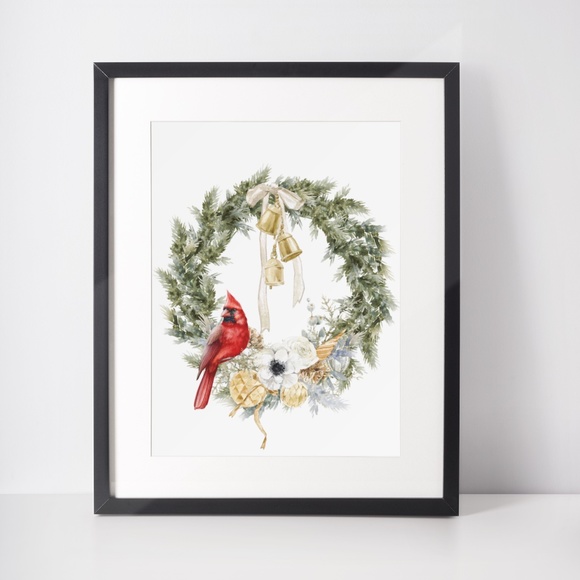 Watercolor Christmas Wreath Wall Art Illustration Print Poster Unframed - Picture 3 of 5